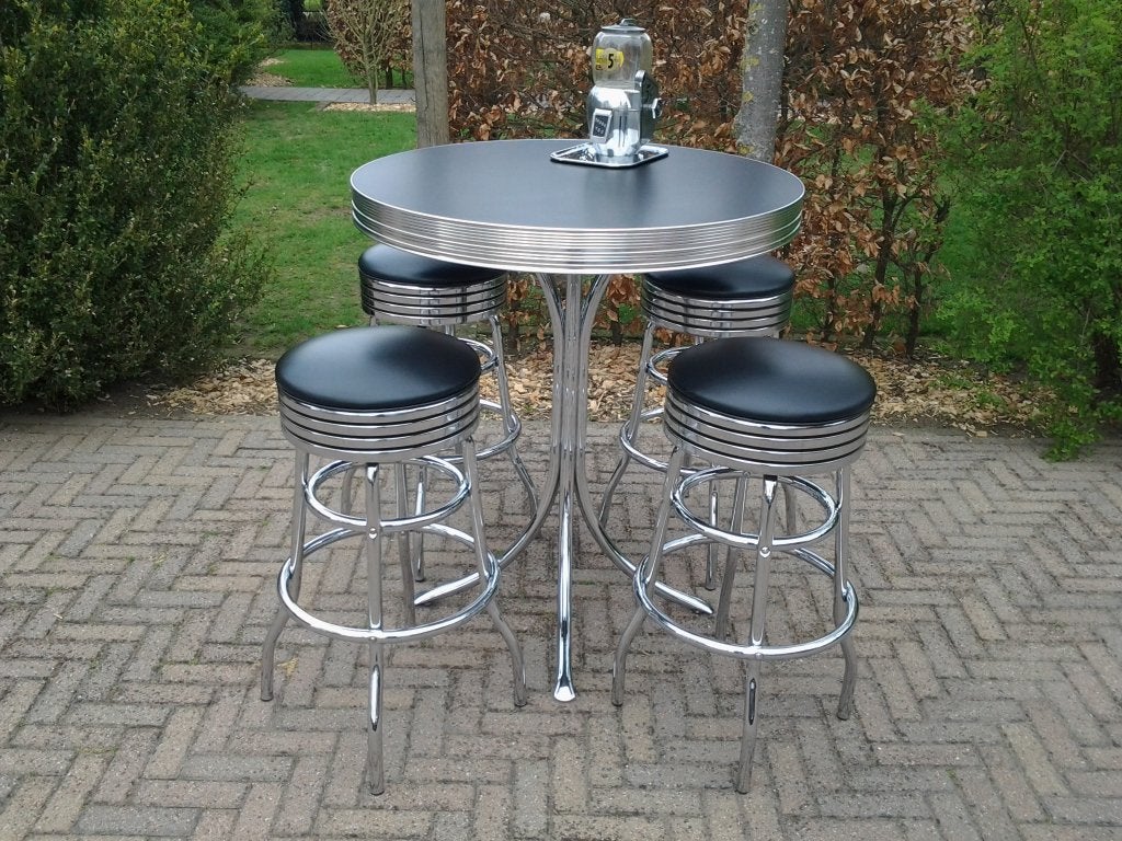 Amerikaanse bartafel + barkrukken Bel Air sixties , fifties, Huis en Inrichting, Ophalen, 60 tot 90 cm, Met voetsteun, Zo goed als nieuw