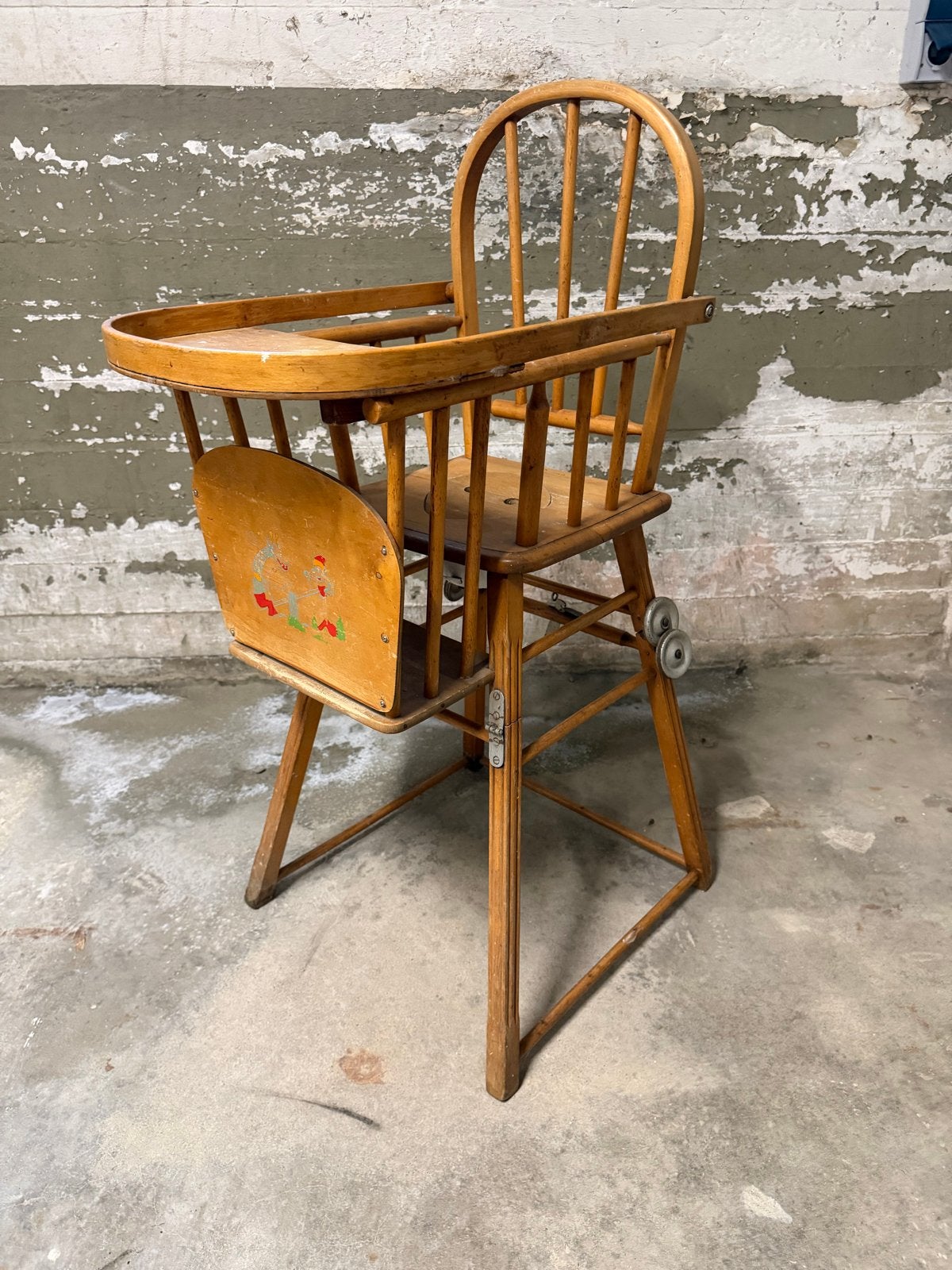 Vintage houten kinderstoel / po-stoel - Rumo, Ophalen, Gebruikt, Overige typen, Afneembaar eetblad