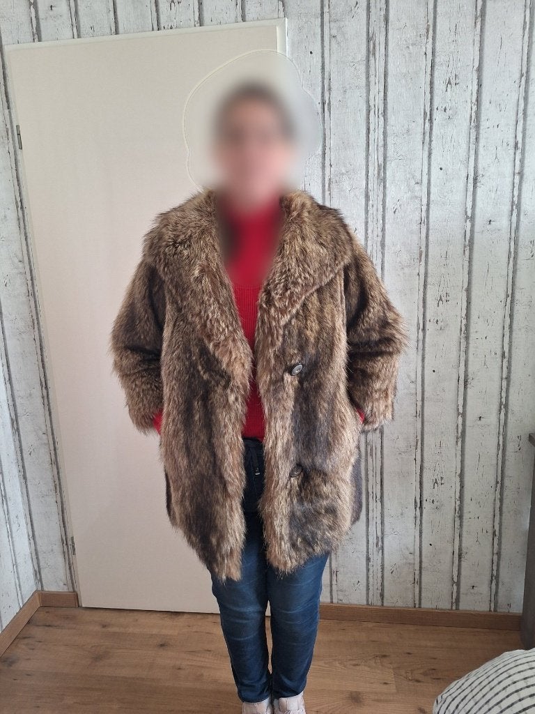 Nette vintage wolf bontjas, maat M, 38-40, Ophalen of Verzenden, Gedragen, Maat 38/40 (M), Bruin