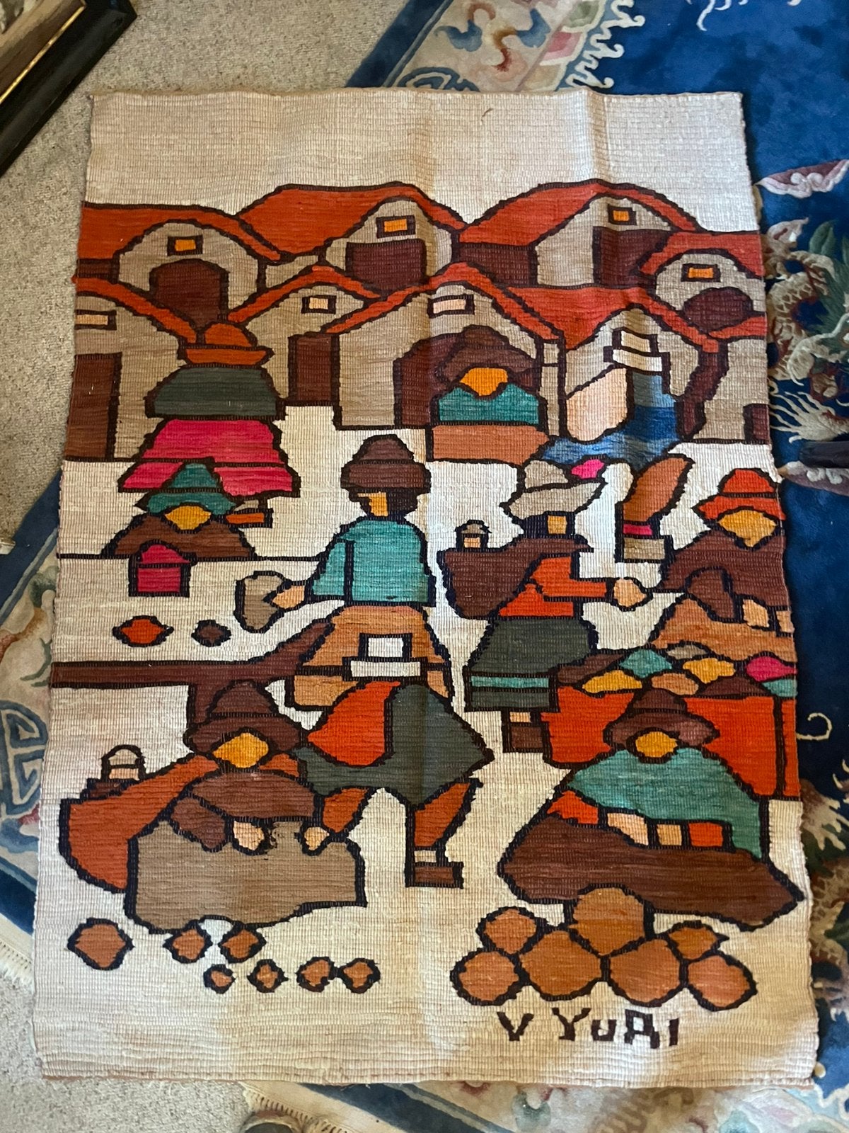Vintage Peruaans Wandkleed Wol - V. Yuri - Handgeweven, Ophalen