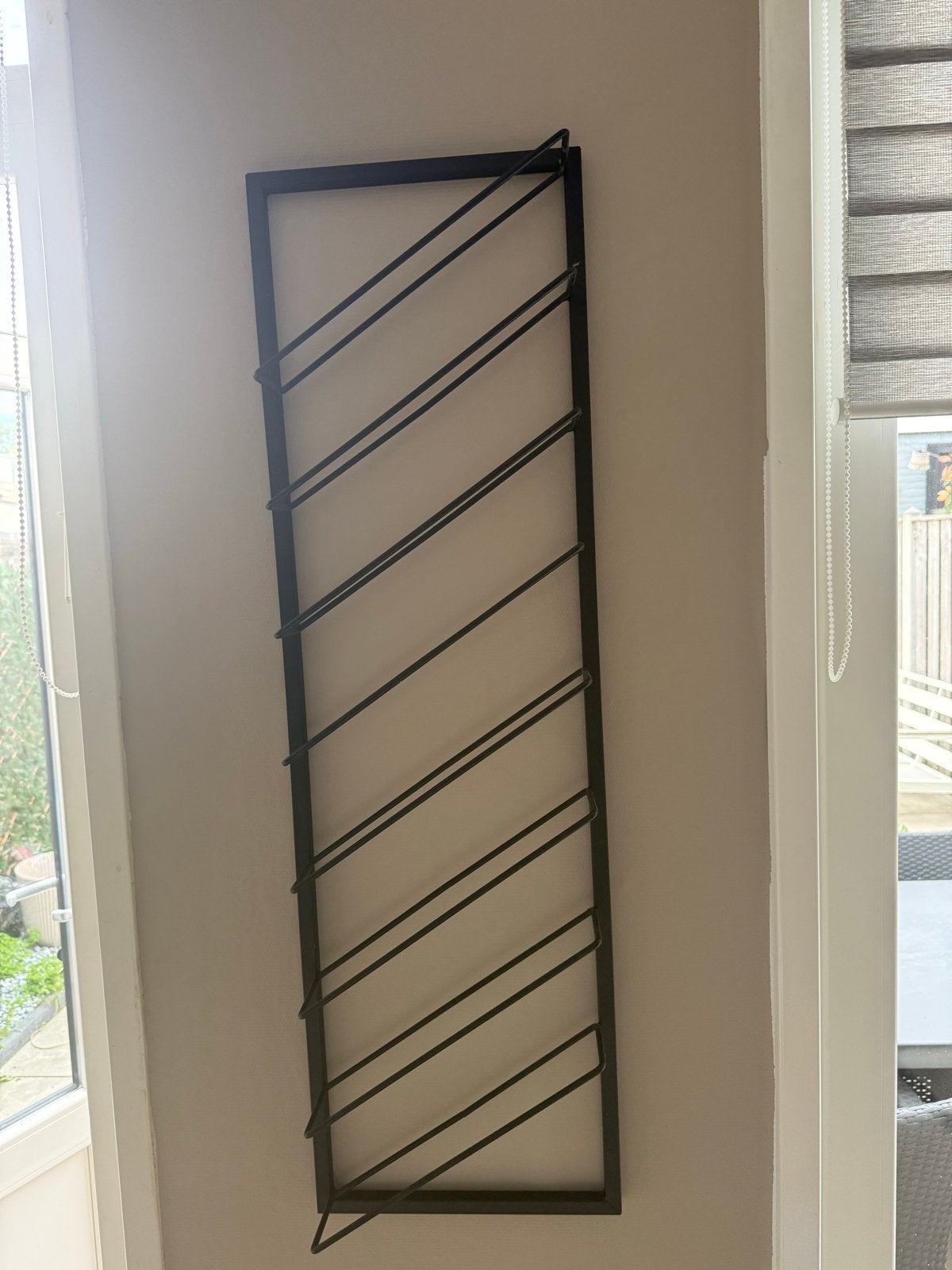 Wijnrek voor aan de muur - Zwart metaal, 5 tot 15 flessen, Ophalen of Verzenden, Zo goed als nieuw, 75 – 100