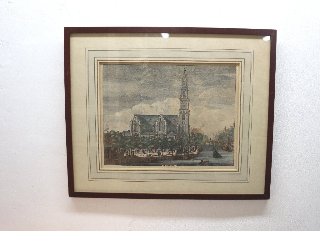 Antieke gravure Westerkerk Amsterdam 1726, Antiek en Kunst, Architectuur, Ophalen of Verzenden, Gravure, Ingelijst