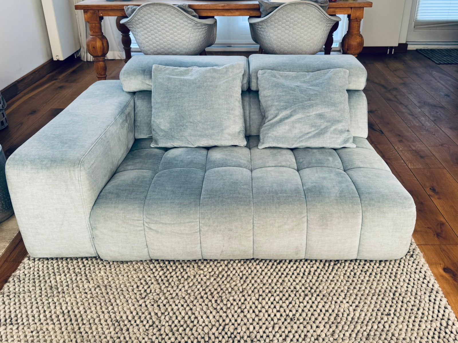 Grijs/groene Sofabank met verstelbare hoofdkussens, Huis en Inrichting, Ophalen, 100 tot 125 cm, 150 tot 200 cm, Tweepersoons