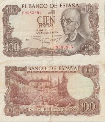 SPANJE 1970 100 pesetas #152a2 VF, Verzenden, Overige landen, Los biljet