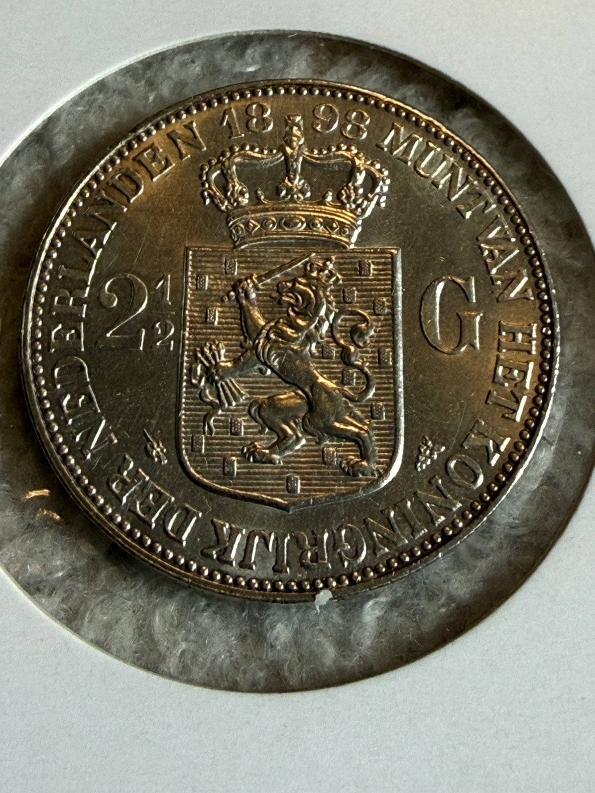 Topmunt. 1898 rijksdaalder Wilhelmina, Postzegels en Munten, Munten | Nederland, Zilver, Ophalen of Verzenden, Koningin Wilhelmina