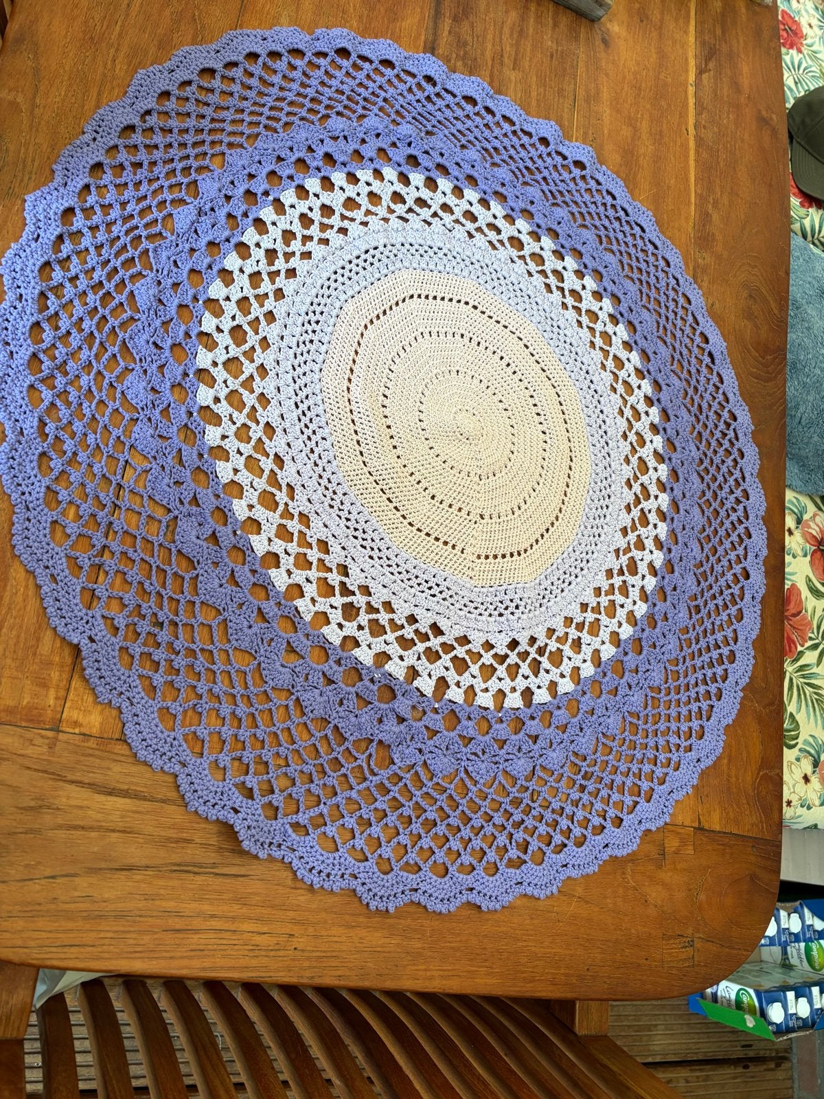 Handgemaakt gehaakt kleedje, paars/wit/beige, Meerkleurig, Ophalen of Verzenden, Textiel, Landelijk