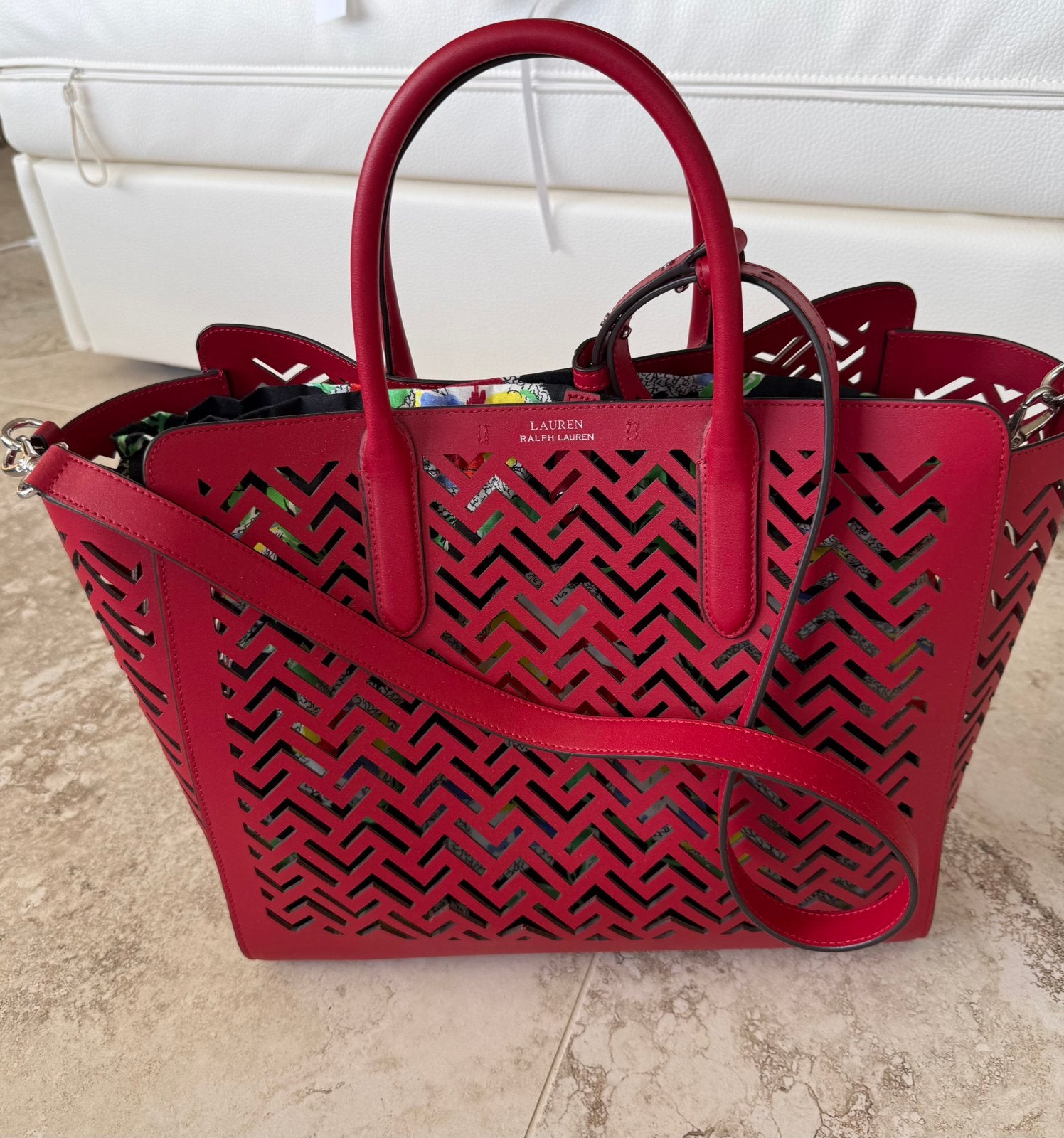 Lauren Ralph Lauren leren rode Shopper uitgesneden patroon, Ophalen of Verzenden, Nieuw, Rood, Shopper