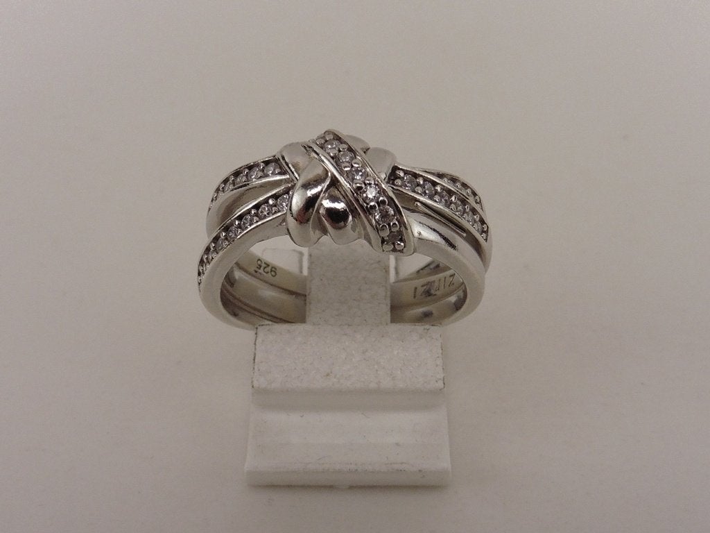 Zilveren damesring met zirkonia                         Z142, Gebruikt, ., Ophalen of Verzenden, Dame