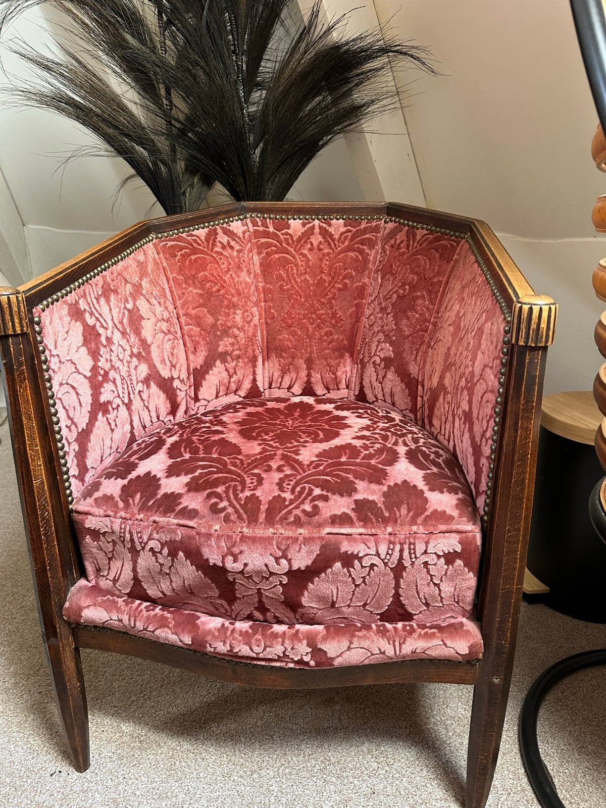 Antieke 2 fauteuils met roze brokaat bekleding, Ophalen of Verzenden
