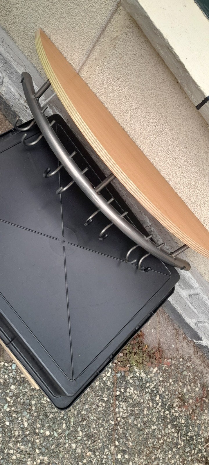 Wandkapstok met houten plank en metalen haken, Wandkapstok, Gebruikt, Ophalen of Verzenden, Minder dan 100 cm