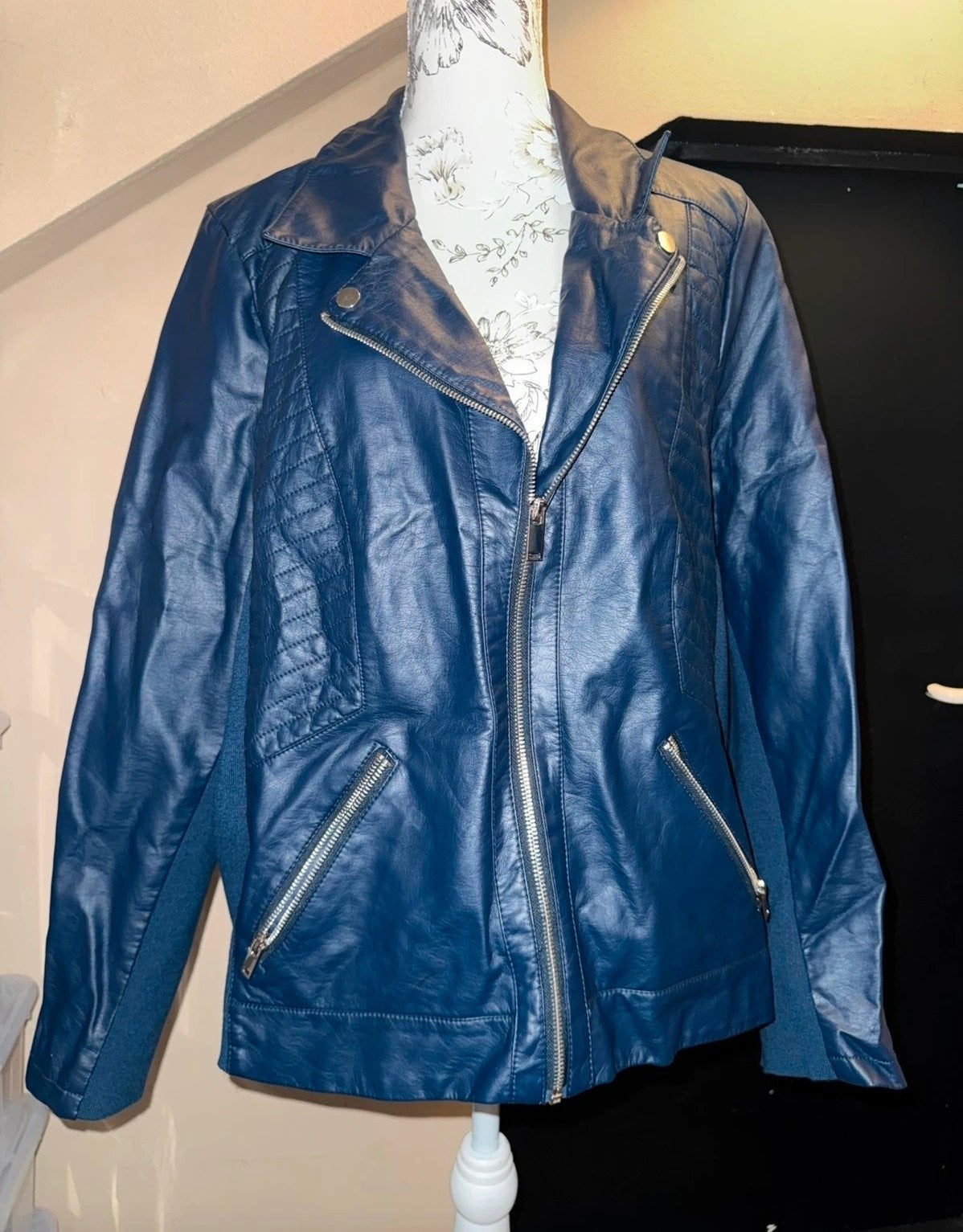 Stijlvol blauw leren jack, Blauw, Maat 46/48 (XL) of groter, Ophalen of Verzenden, M&s mode