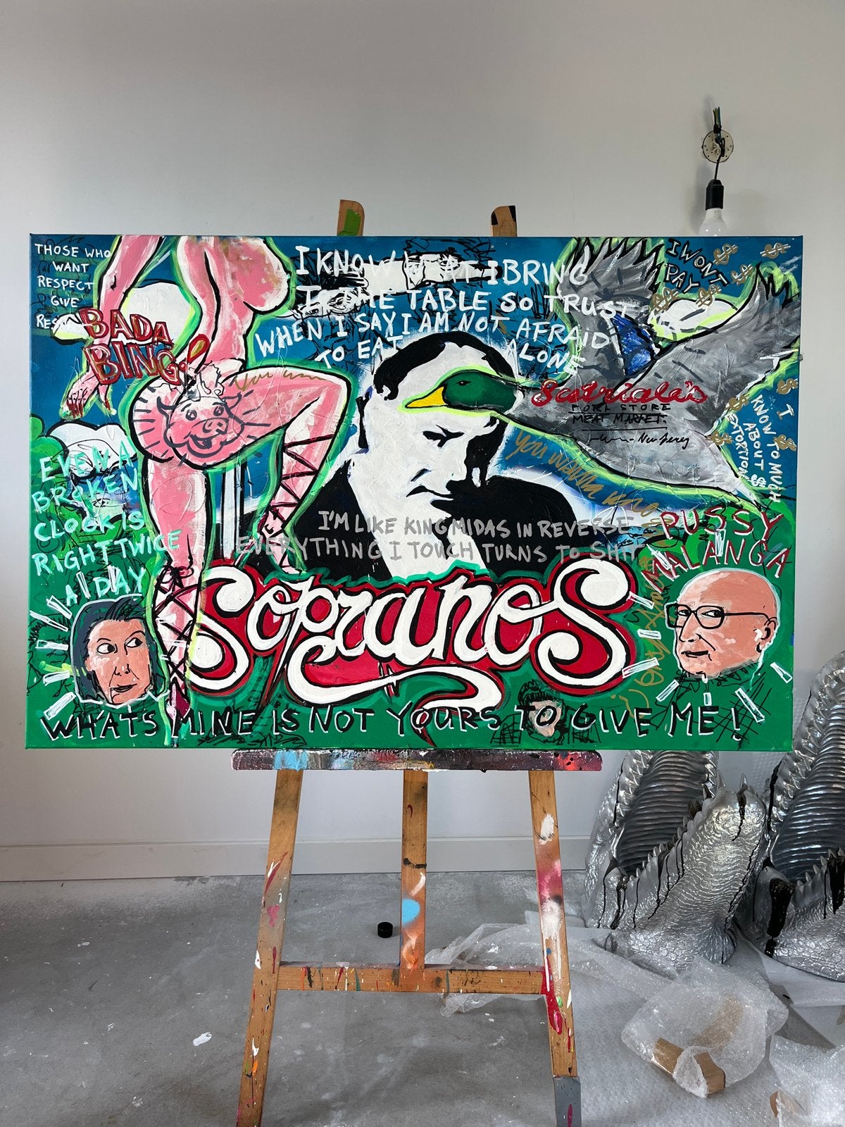 Uniek Sopranos Pop Art Schilderij - Handgeschilderd, Acrylverf, Doek, Portret of Personen, Realistisch