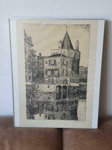Litho Schreierstoren Amsterdam R. Lagrand, Antiek en Kunst, Ophalen
