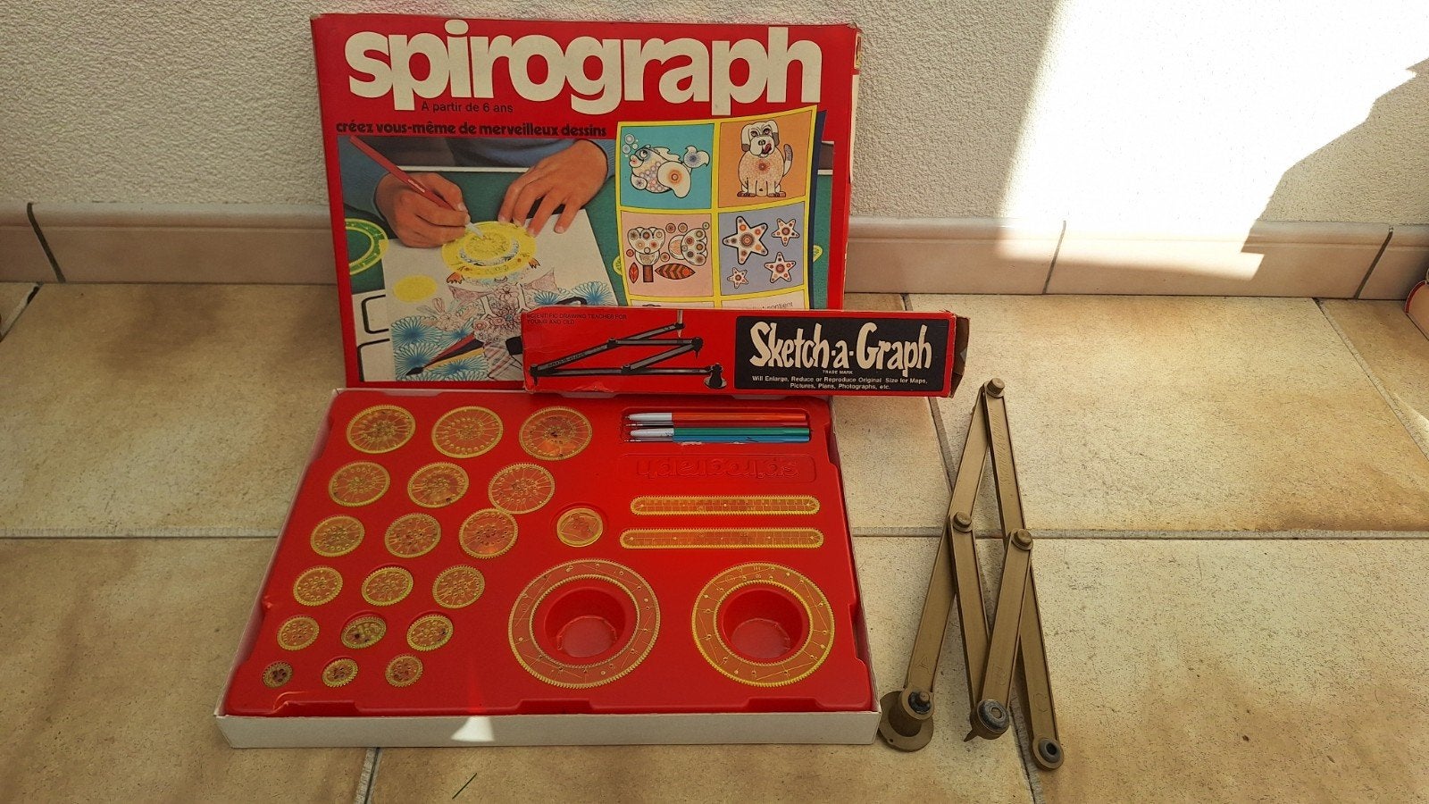 Vintage Spirograph en Sketch-a-Graph Tekenset, Ophalen of Verzenden, Gebruikt, Knutselen
