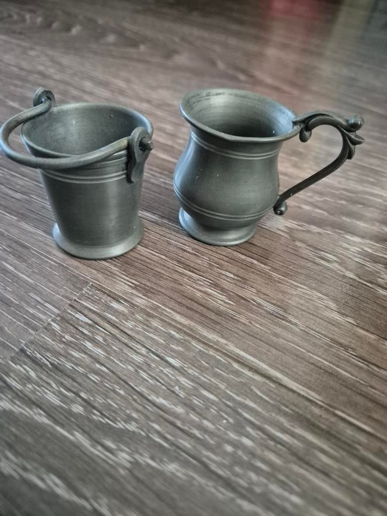Decoratieve tinnen kan en emmer, Ophalen of Verzenden