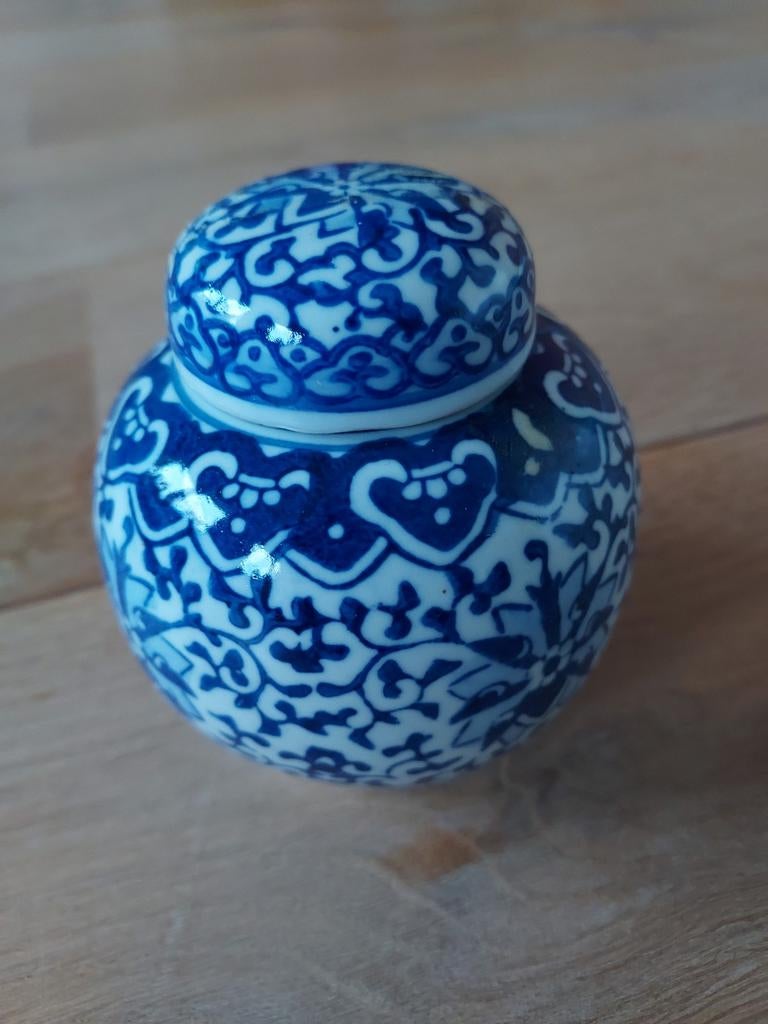 Charmant Blauw-Wit Porseleinen Gemberpotje met Deksel, Ophalen of Verzenden