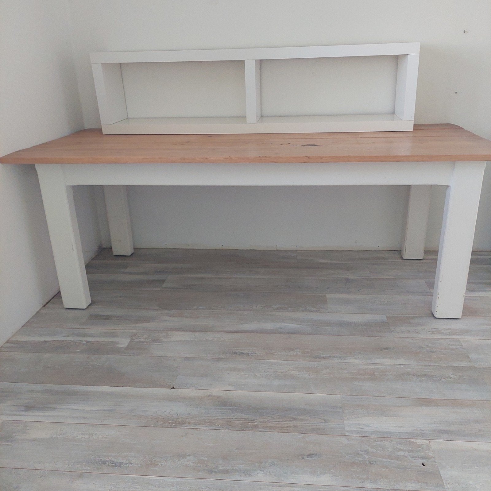 Grote houten grenen tafel witte poten, Huis en Inrichting, Tafels | Sidetables, Ophalen, Gebruikt, Rechthoekig, 200 cm of meer