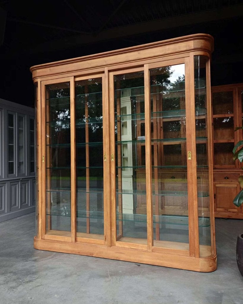 Halfronde antieke winkelvitrine | Museumkast | roomdivider, Huis en Inrichting, Kasten | Buffetkasten, Glas, Gebruikt, Met deur(en)