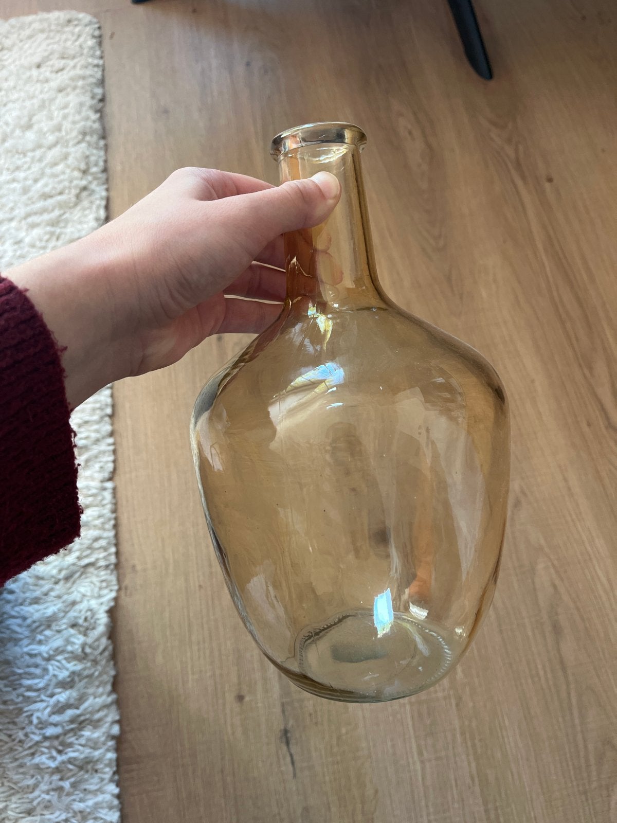 Glazen vaas/fles - oranje/bruin kleuring, Ophalen, Zo goed als nieuw, Overige kleuren, Glas
