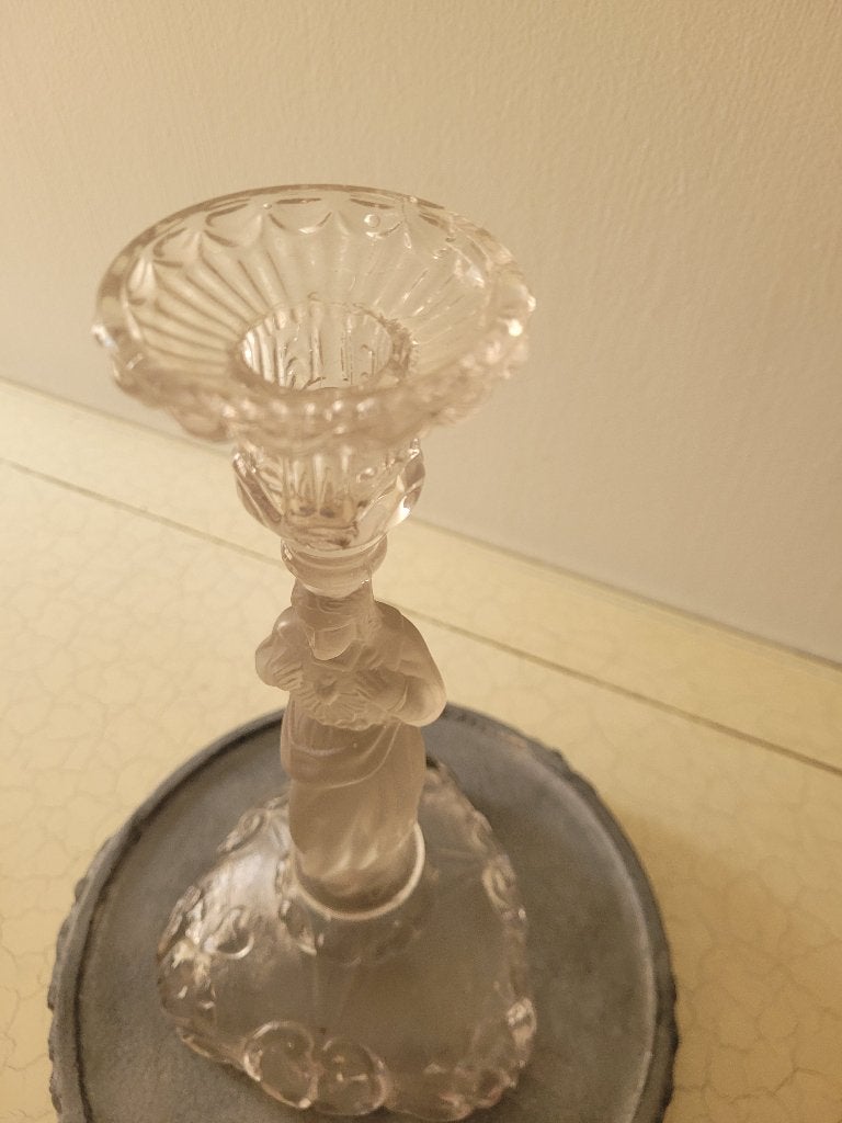 Antieke kandelaar Val St Lambert glas heilig hart, Ophalen of Verzenden