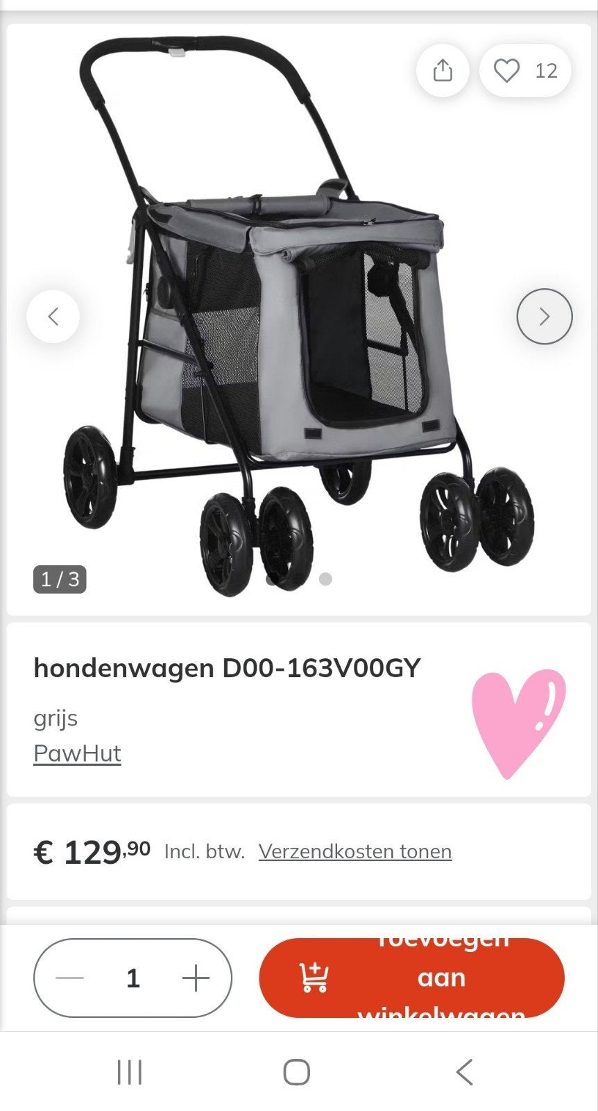 Nieuw‼️Pawhut Buggy tot 20kg, Overige merken, Ophalen, Nieuw, Hondenbuggy