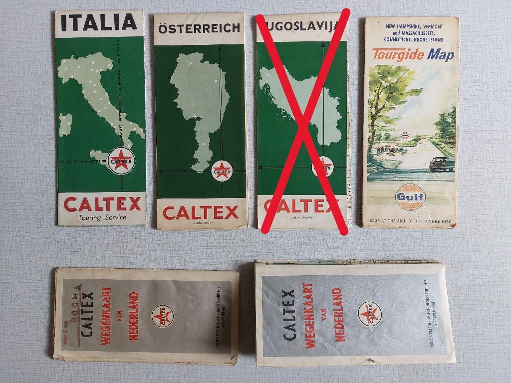 Oude Wegenkaarten Benzine & Olie CALTEX, GULF, TOTAL, AVIA, Verzamelen, Ophalen of Verzenden, Gebruikt, Gebruiksvoorwerp