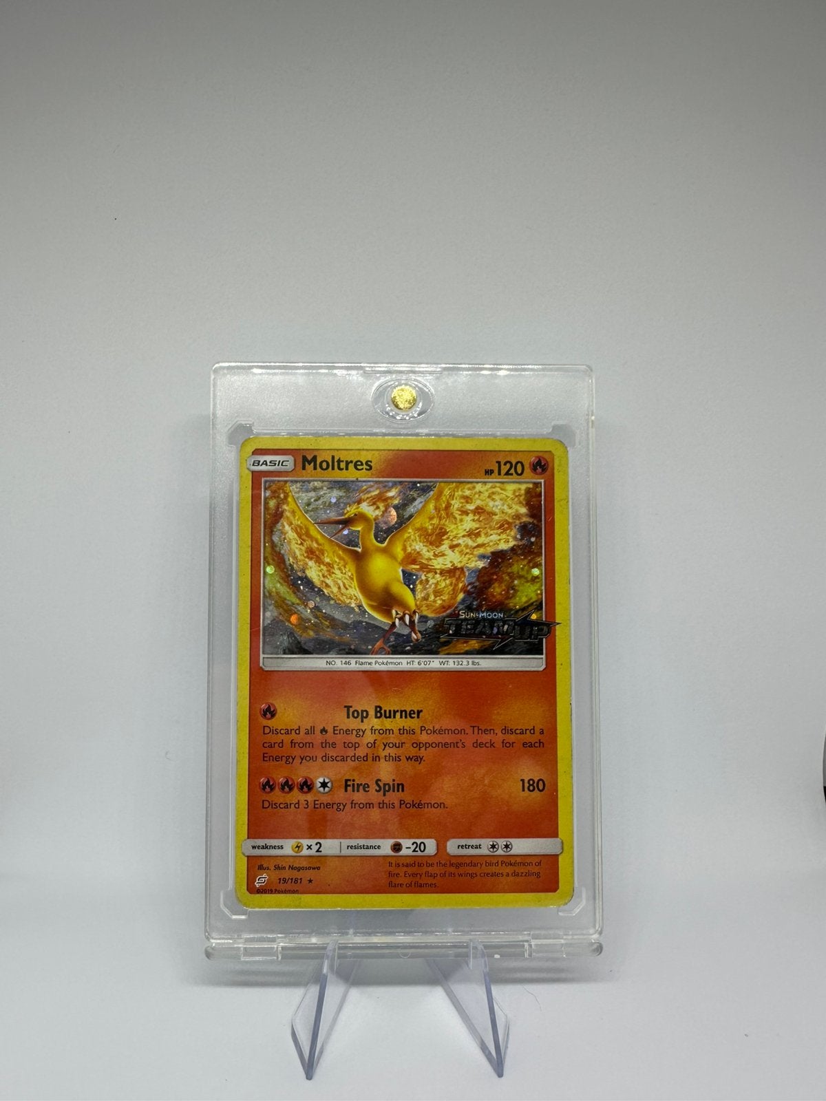 Moltres 19/181 Holo TEAM UP Stamp Cosmos Exclusive BlackStar, Ophalen of Verzenden, Zo goed als nieuw