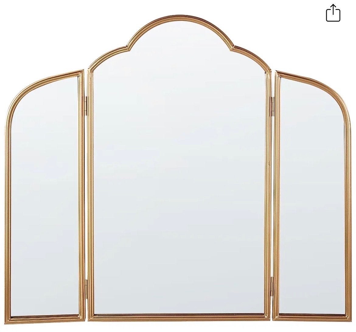 Gouden drieluik spiegel, Ophalen, Gebruikt, 75 tot 100 cm, Minder dan 100 cm