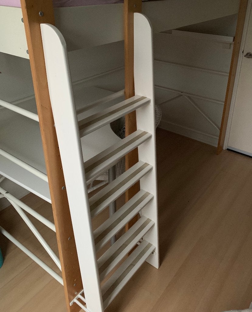 Hoogslaper 90x200 wit/hout inclusief bureau combinatie., Ophalen, Hoogslaper, Eenpersoons, 210 cm