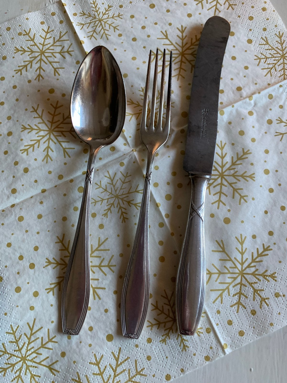 Vintage Bestek Set: Lepel, Vork en Mes, Antiek en Kunst, Ophalen of Verzenden