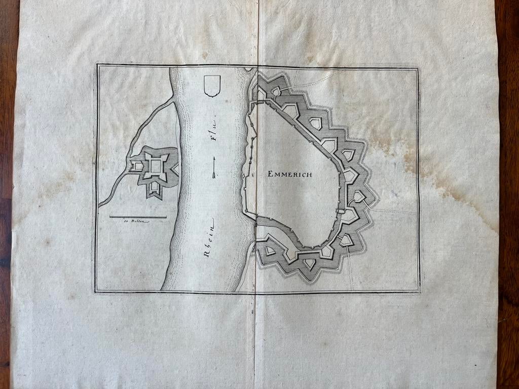 Antieke kaart (vestingkaart) Emmerich C. Merian 1660, Antiek en Kunst, Ophalen of Verzenden