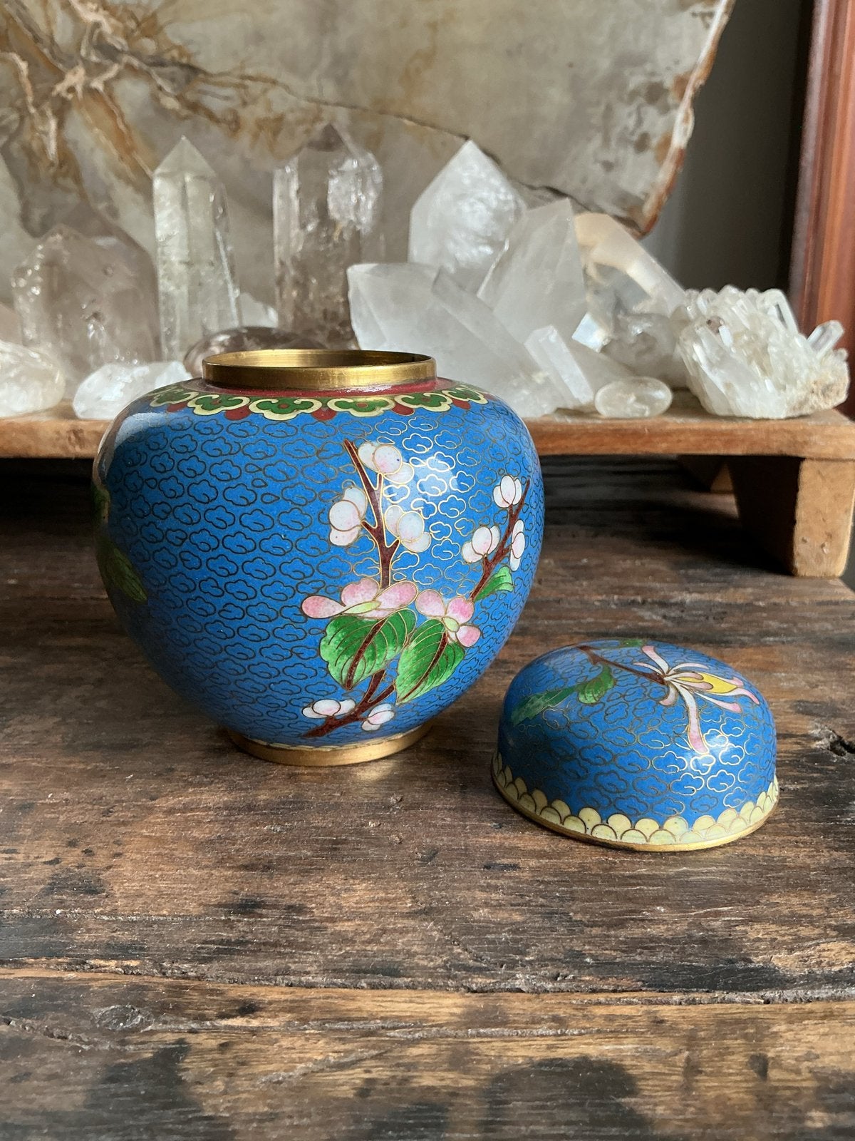 Vintage Cloisonné Gemberpotje met Bloemen en Vogels, Ophalen of Verzenden
