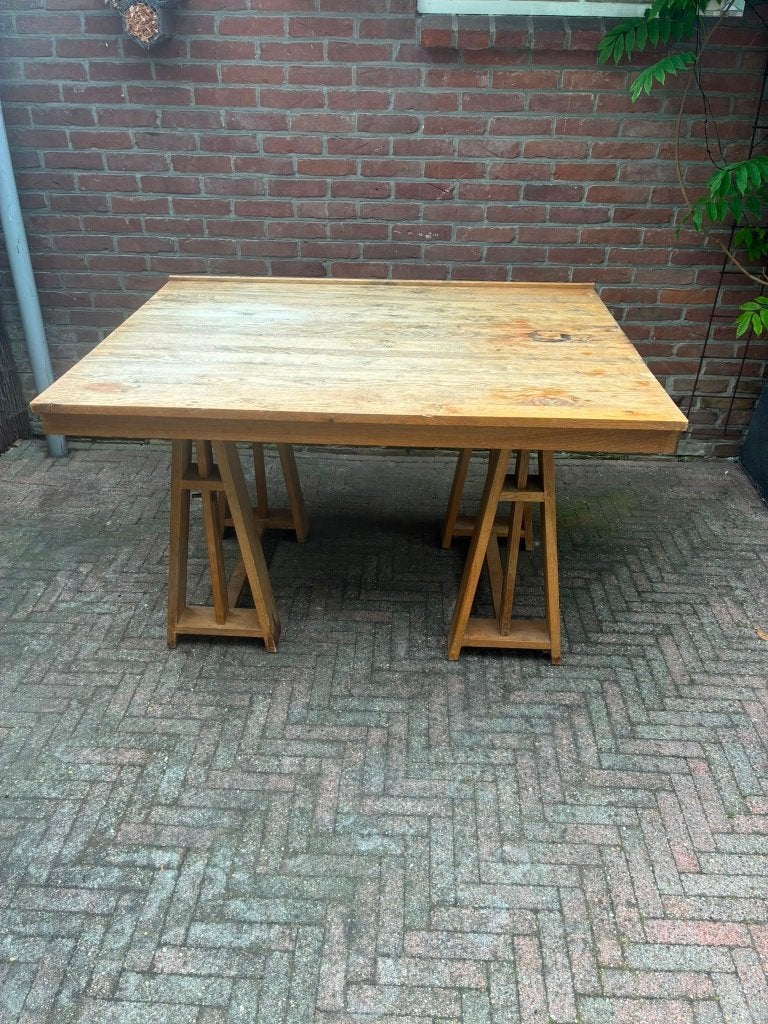 Stevige vintage tekentafel / eettafel, Huis en Inrichting, Tafels | Eettafels, Ophalen, Gebruikt, 100 tot 150 cm, 50 tot 100 cm