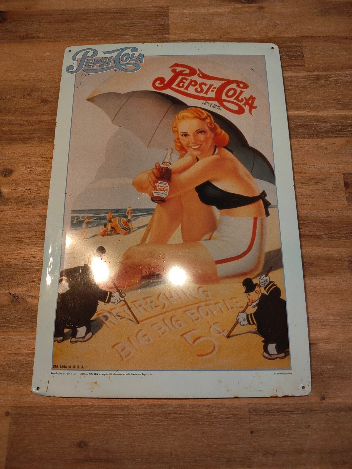 Vintage Pepsi-Cola Reclamebord - Pin-up op Strand, Verzamelen, Ophalen of Verzenden