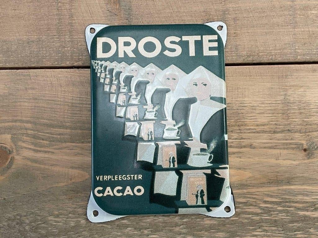 Emaille Bord Droste Verpleegster Cacao - Deurpostje, Ophalen of Verzenden, Gebruikt, Reclamebord