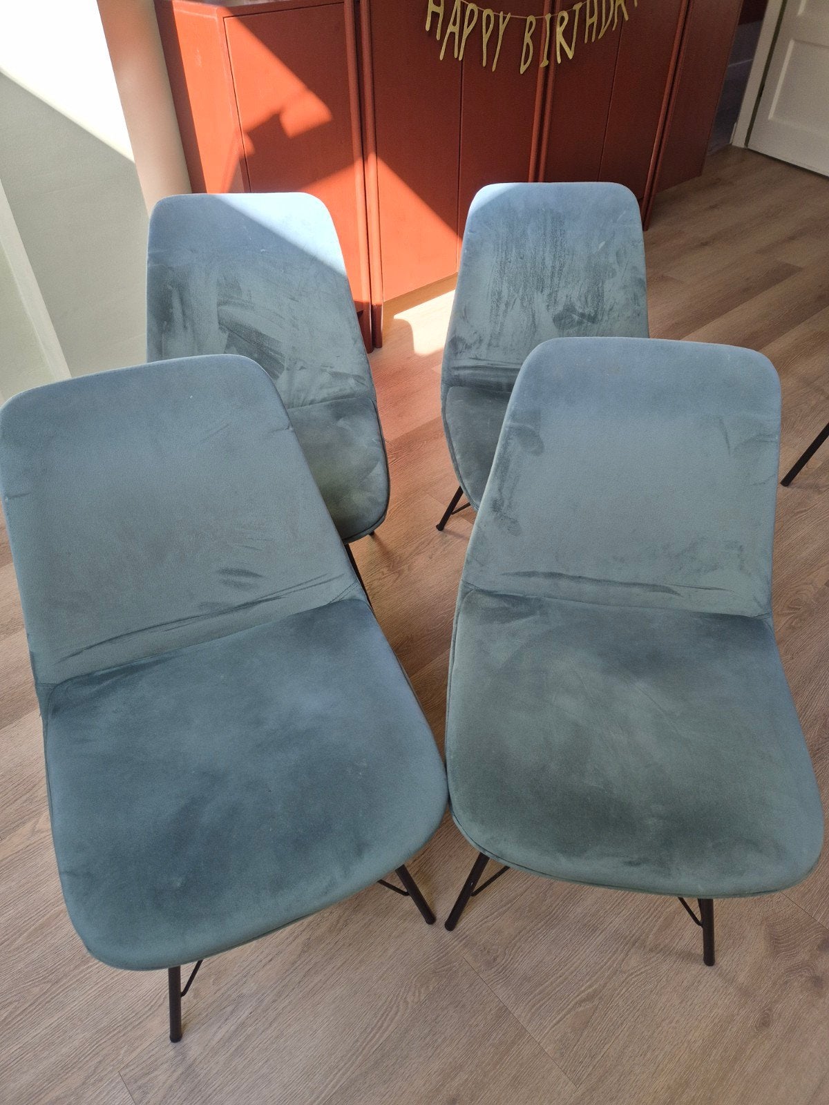 4 groene velvet stoelen, Ophalen, Gebruikt, Overige kleuren