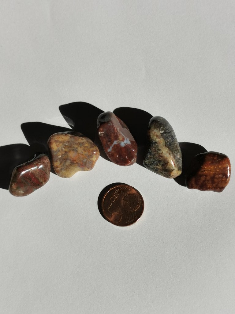 Leuk setje van 5 Oceaan Jaspis trommelstenen 45 gr, Ophalen of Verzenden, Mineraal