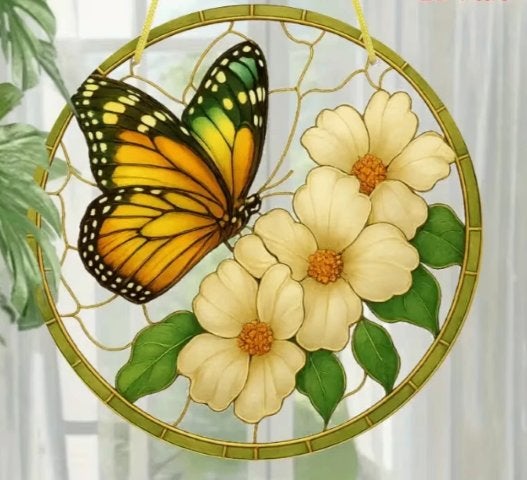 Raamhanger Vlinder op 3 bloemen, Ophalen of Verzenden, Nieuw