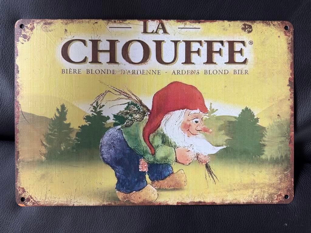 La Chouffe Reclamebord - Vintage Metalen Plaat 30 bij 20, Verzamelen, Merken en Reclamevoorwerpen, Ophalen of Verzenden, Zo goed als nieuw
