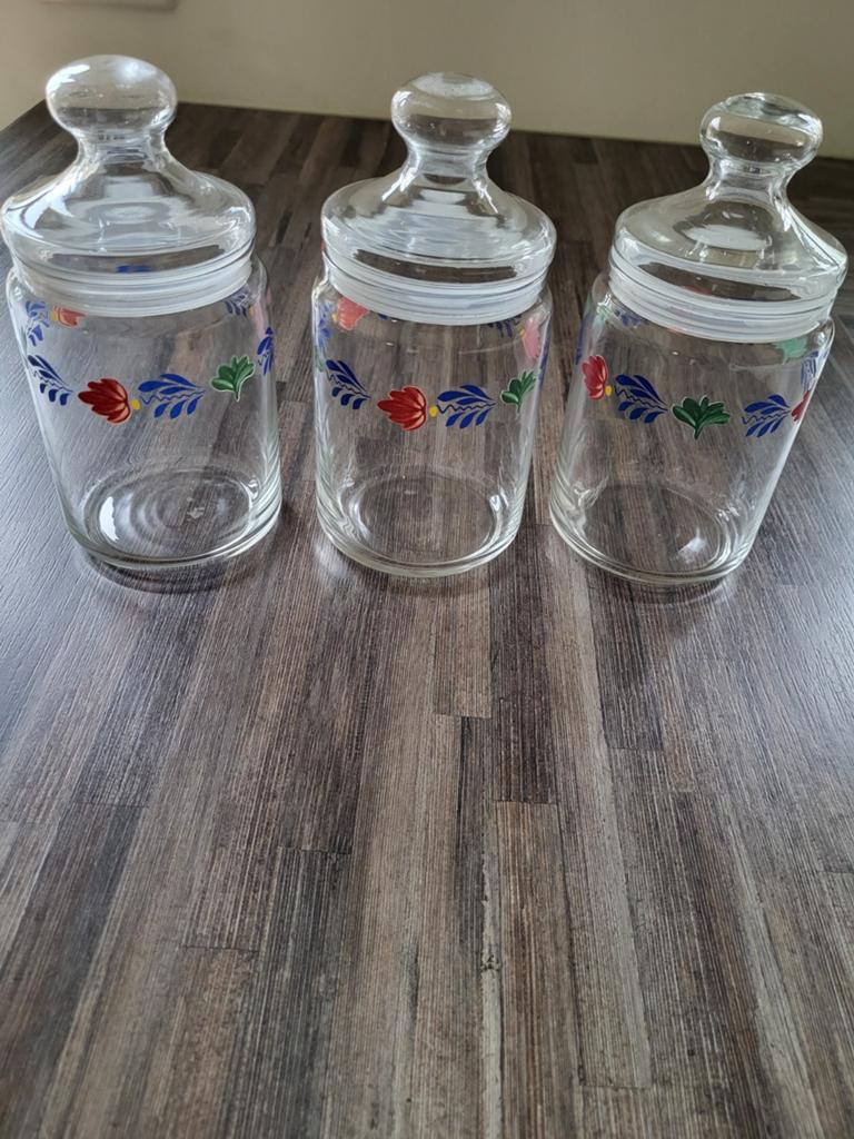 Boerenbont glazen voorraad potten (set van 3), Huis en Inrichting, Keuken | Servies, Glas of Glazen, Nieuw, Ophalen of Verzenden