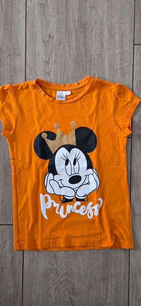 Oranje shirt meisje maat 122/128 Minnie Mouse, Meisje, Zo goed als nieuw, Shirt of Longsleeve, Ophalen