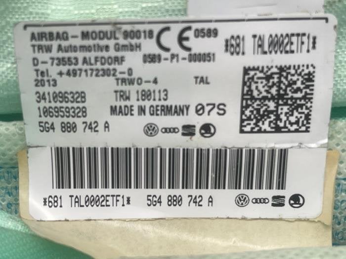Airbag hemel rechts van een Volkswagen Golf, Auto-onderdelen, Gebruikt, -, -, -