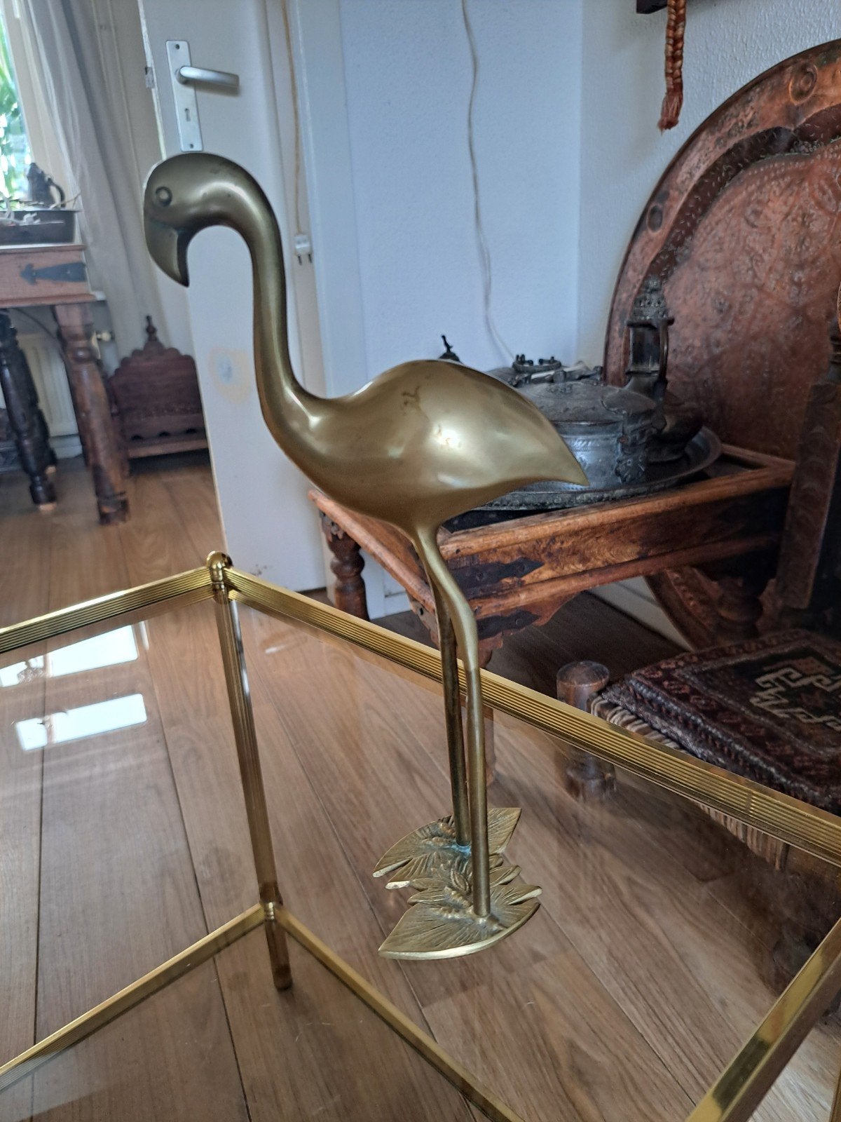 Vintage Messing Flamingo Beeld - Decoratief, Antiek en Kunst, Ophalen of Verzenden