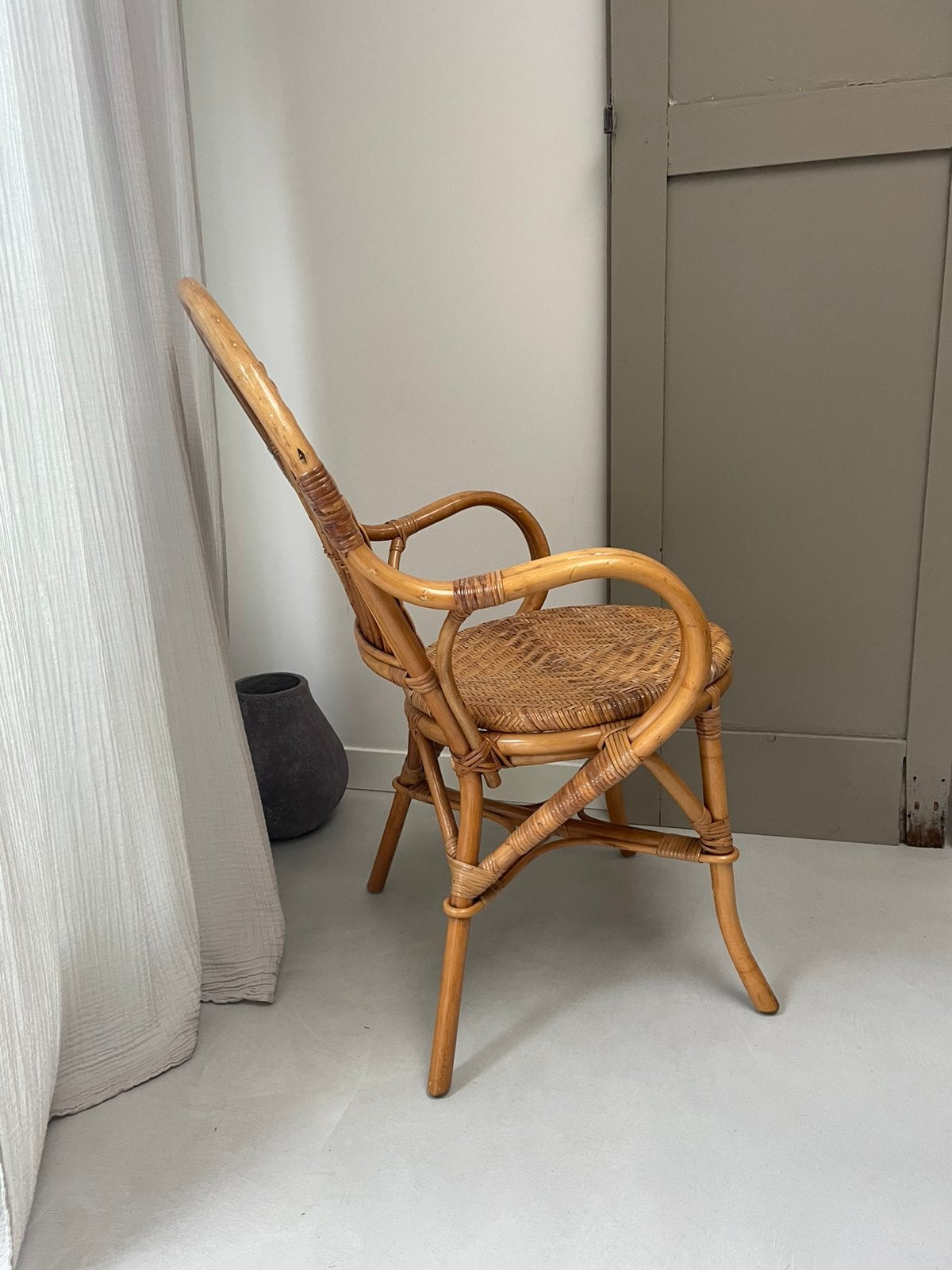 Rotan bamboe vintage stoel, Ophalen of Verzenden, Gebruikt, 50 tot 75 cm