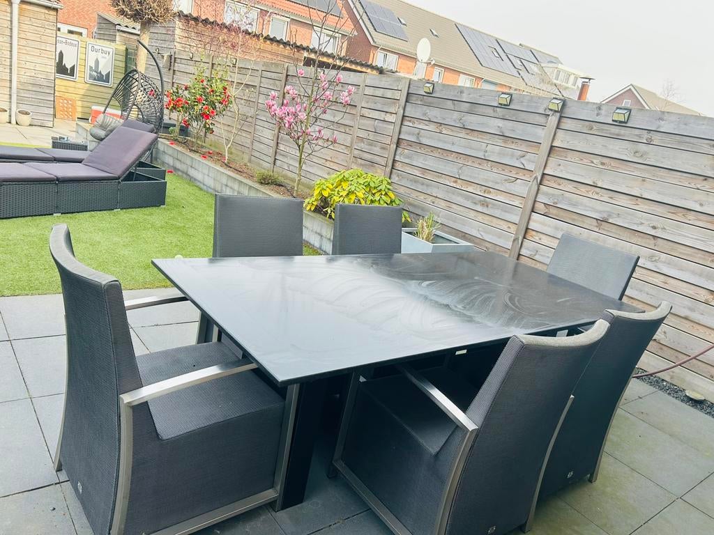 Granieten tuin tafel met 6 stoelen 4seasons, Tuin en Terras, Ophalen, Zo goed als nieuw, Overige materialen