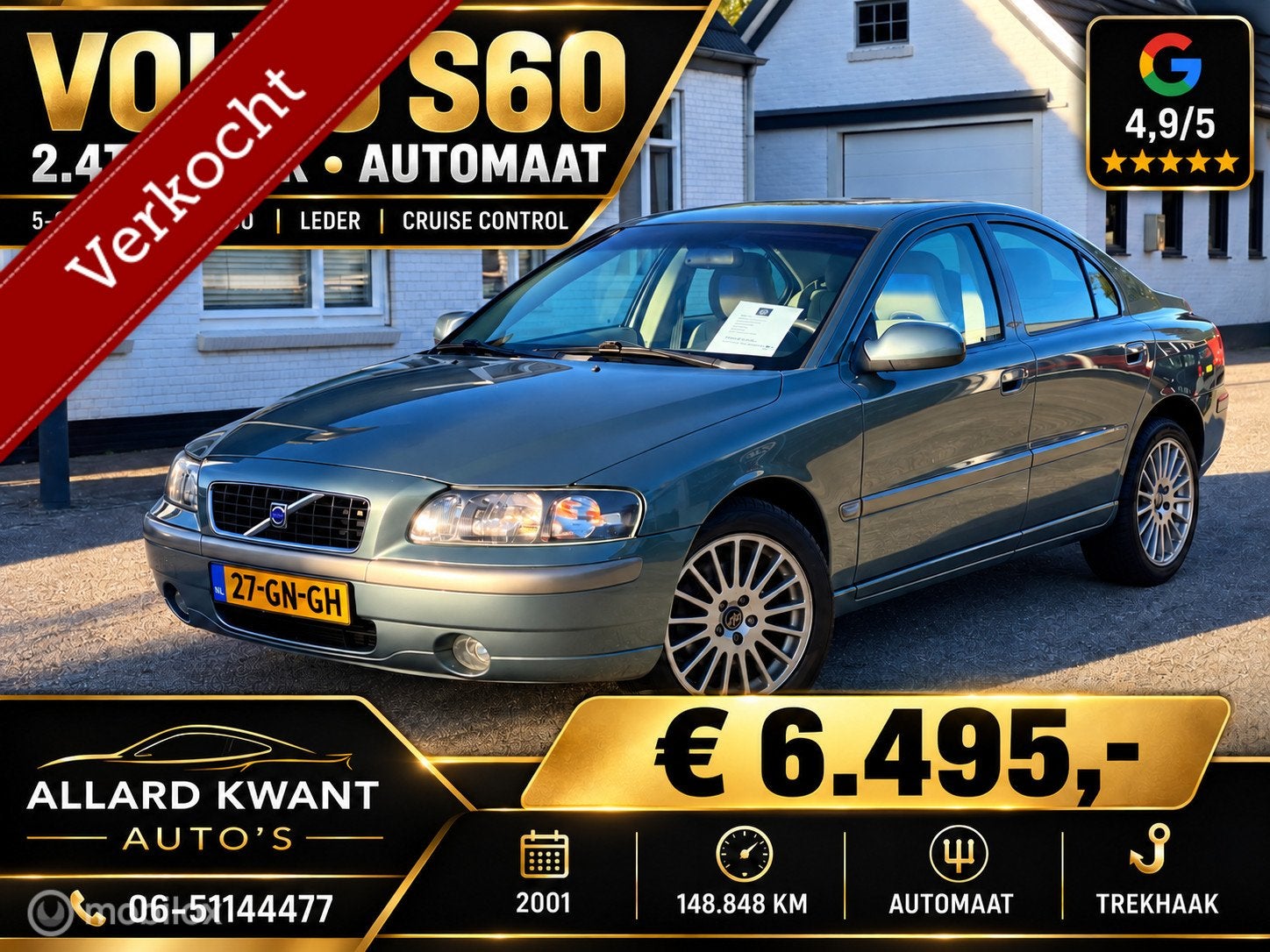 Volvo S60 2.4T 200pk/Automaat/148dkm NAP/NweDistributieriem, S60, Bedrijf, 2435 cc, 1600 kg