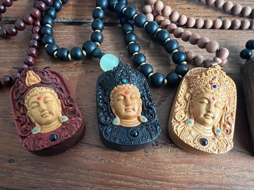 boeddha ketting hout uniek super mooi, Overige materialen, Verburgt Vintage, Bruin, Nieuw