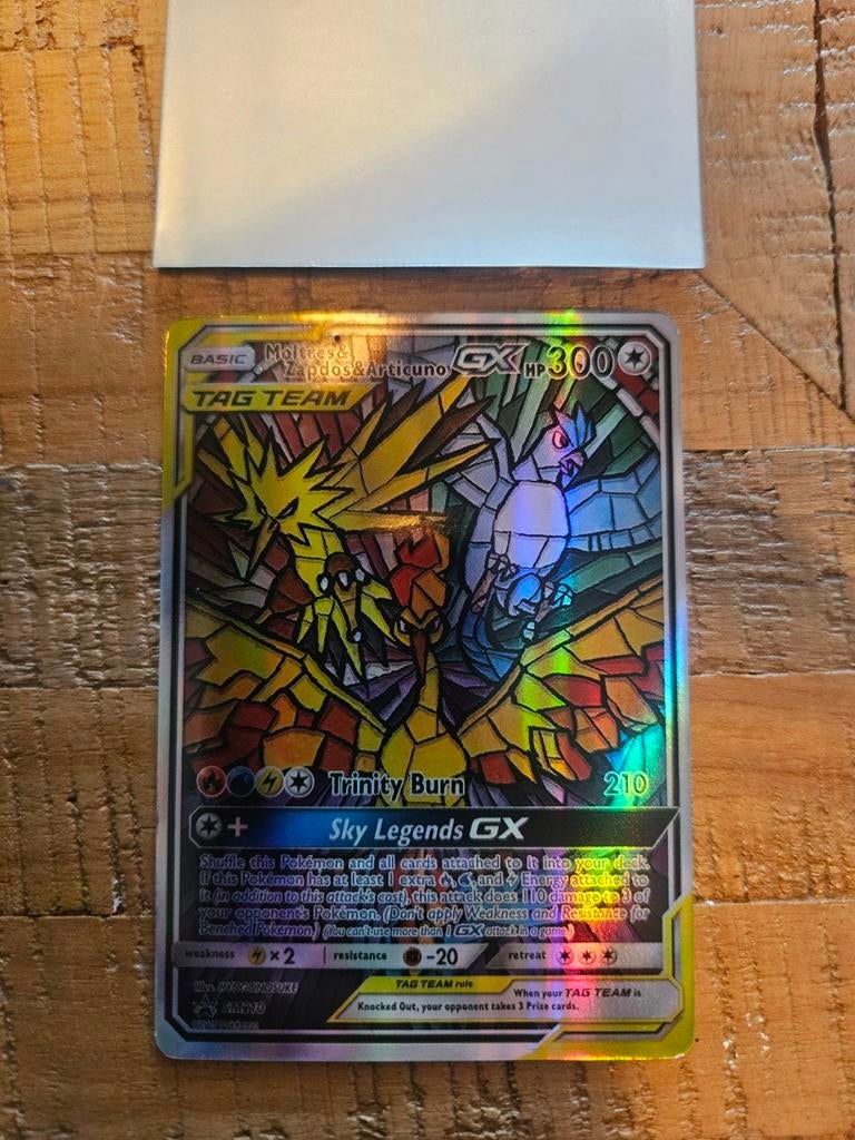 Moltres & Zapdos & Articuno GX (Full Art) Pokémon Kaart, Ophalen of Verzenden, Zo goed als nieuw, Losse kaart, Foil