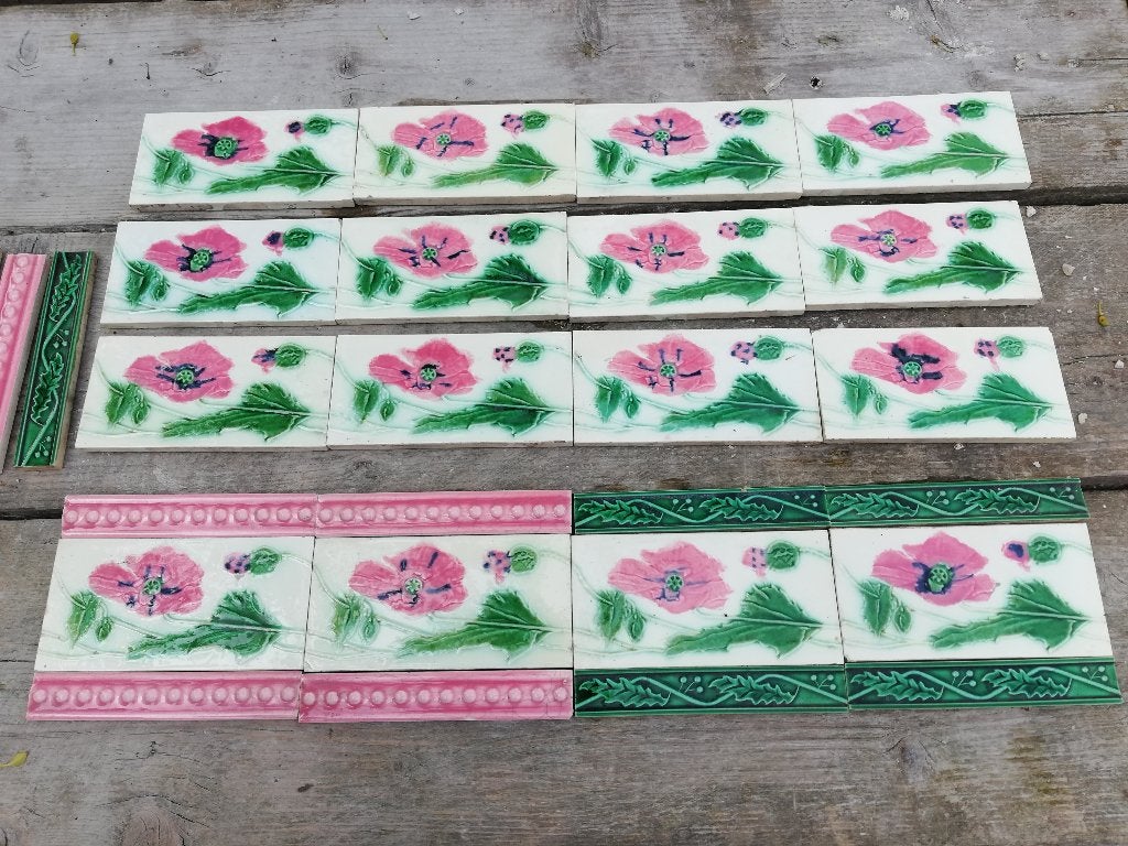 16 art nouveau randtegels klaproos / poppy 244 cm lang, Ophalen