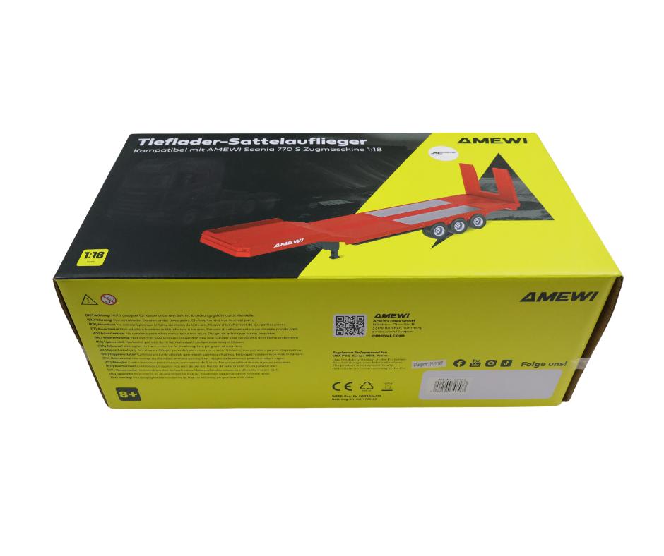 Huina Flatbed Semi-Trailer 3 Axles Scania 1:18 rood, Hobby en Vrije tijd, Elektro, Auto offroad, Nieuw, Ophalen of Verzenden